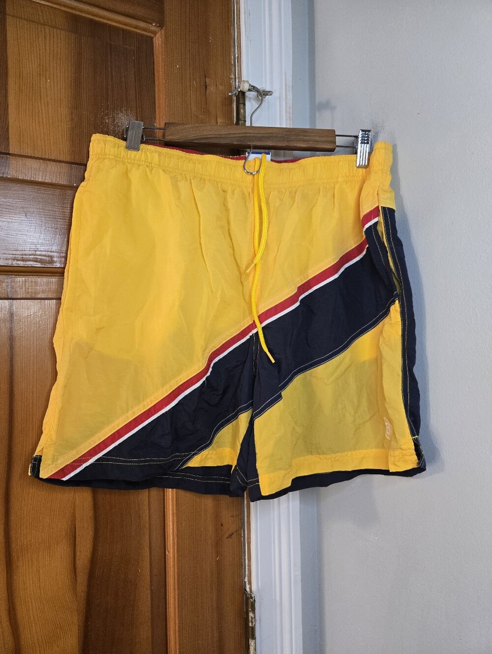 Men's Yellow & Navy Diagonal Stripe Swim Trunks